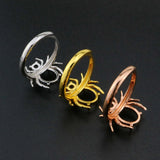 925 Silver Rose Prong Ring Settings, Antiqued Style, DIY Adjustable Ring