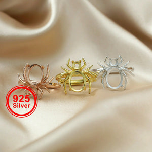 925 Silver Rose Prong Ring Settings, Antiqued Style, DIY Adjustable Ring