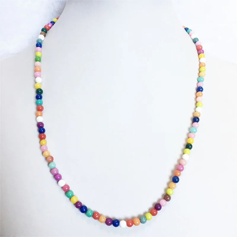 4MM Candy Jade Gemstone Beads Short Necklace Female Jewelry Women Choker