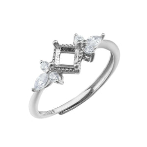 Vintage Style 925 Silver Square Ring Setting for Gemstone
