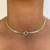 Herringbone Chain CZ Evil Eye Choker Necklace Women Jewelry