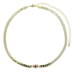 Herringbone Chain CZ Evil Eye Choker Necklace Women Jewelry