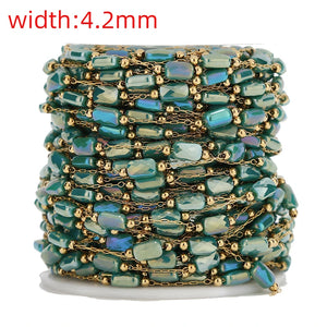 4MM Glass Beads Chain for Jewelry Making, Stainless Steel Link Chain in Bulk