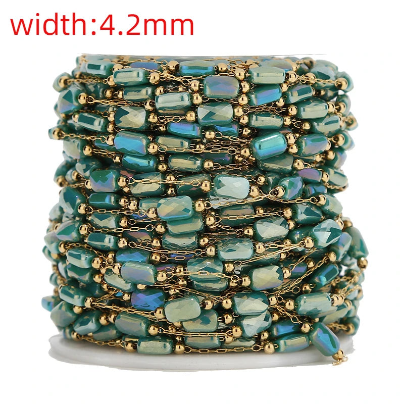 4MM Glass Beads Chain for Jewelry Making, Stainless Steel Link Chain in Bulk