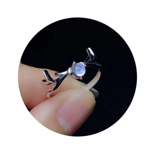 4MM Silver Rose CZ Deer Horn Prong Bezel 925 Silver Ring