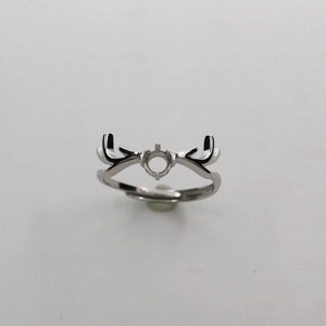4MM Silver Rose CZ Deer Horn Prong Bezel 925 Silver Ring