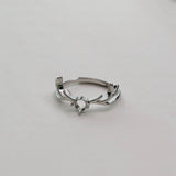 4MM Silver Rose CZ Deer Horn Prong Bezel 925 Silver Ring