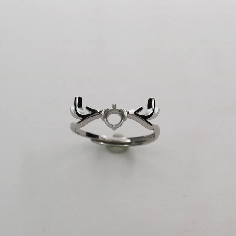 4MM Silver Rose CZ Deer Horn Prong Bezel 925 Silver Ring