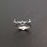 4MM Silver Rose CZ Deer Horn Prong Bezel 925 Silver Ring