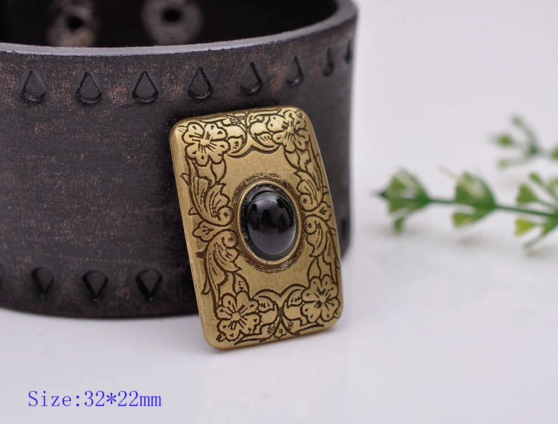 4PC 32X22MM Antique Brass Turquoise Flower Saddle Belt Conchos