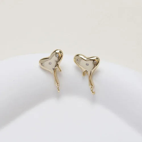 Dainty Heart Ear Studs Earrings 14k Plated Brass DIY Jewelry Findings