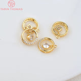 4PCS 10.6MM 1MM 24K Brass with Zircon Round Pendants