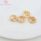 4PCS 10.6MM 1MM 24K Brass with Zircon Round Pendants