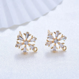 4PCS 10MM 14K Brass Zircon Snowflake Stud Earrings DIY Jewelry Findings
