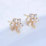 4PCS 10MM 14K Brass Zircon Snowflake Stud Earrings DIY Jewelry Findings