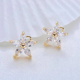 4PCS 10MM Zircon Flowers Stud Earrings 14K Plated DIY Jewelry Findings