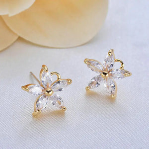4PCS 10MM Zircon Flowers Stud Earrings 14K Plated DIY Jewelry Findings