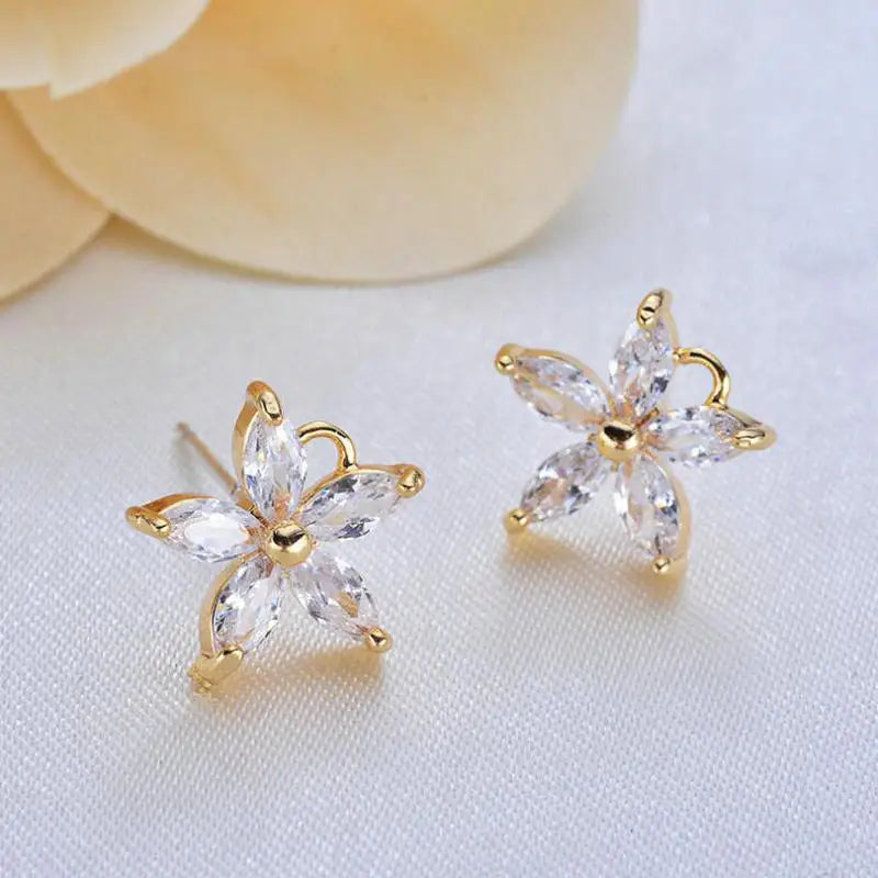 4PCS 10MM Zircon Flowers Stud Earrings 14K Plated DIY Jewelry Findings