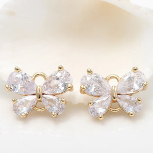 4PCS 10x13MM 24K Brass Zircon Flower Butterfly Charms for Jewelry Making