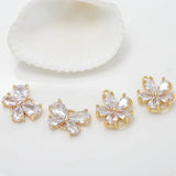 4PCS 10x13MM 24K Brass Zircon Flower Butterfly Charms for Jewelry Making