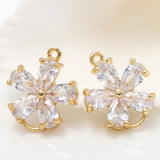 4PCS 10x13MM 24K Brass Zircon Flower Butterfly Charms for Jewelry Making