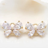 4PCS 10x13MM 24K Brass Zircon Flower Butterfly Charms for Jewelry Making