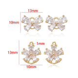 4PCS 10x13MM 24K Brass Zircon Flower Butterfly Charms for Jewelry Making