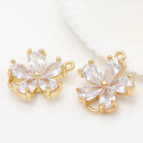 4PCS 10x13MM 24K Brass Zircon Flower Butterfly Charms for Jewelry Making