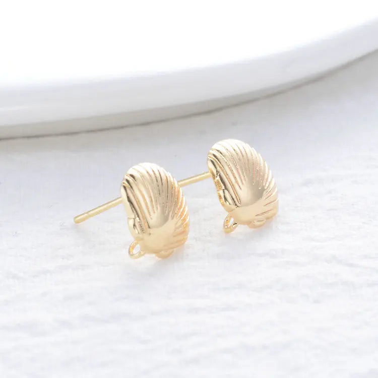 4PCS 11*11.5MM 14K Plated Shell Shape Stud Earrings