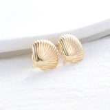 4PCS 11*11.5MM 14K Plated Shell Shape Stud Earrings