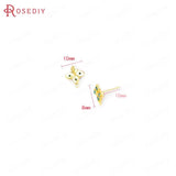 4PCS 11x13MM 24K Brass Zircon Flower Stud Earrings Pins Jewelry Making