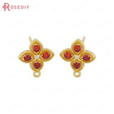 4PCS 11x13MM 24K Brass Zircon Flower Stud Earrings Pins Jewelry Making