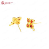 4PCS 11x13MM 24K Brass Zircon Flower Stud Earrings Pins Jewelry Making