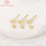 4PCS 24K Brass Zircon Flower Stud Earrings