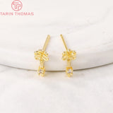 4PCS 24K Brass Zircon Flower Stud Earrings