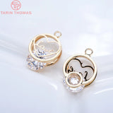 4PCS 12MM Zircon Heart Charms Pendants 24K Champagne Plated Brass DIY Jewelry