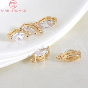 4PCS 12x5MM 24K Champagne Plated Brass Zircon Horse Eye Shape Charms Pendants