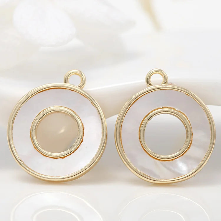 4PCS 13x15MM 24K Round Shell Pendant Charms For Jewelry Making