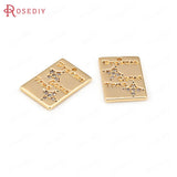4PCS 13x9MM 24K Brass Zircon Star Rectangle Charms Pendants