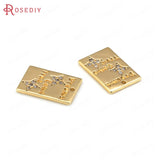 4PCS 13x9MM 24K Brass Zircon Star Rectangle Charms Pendants