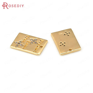 4PCS 13x9MM 24K Brass Zircon Star Rectangle Charms Pendants