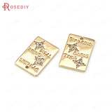 4PCS 13x9MM 24K Brass Zircon Star Rectangle Charms Pendants