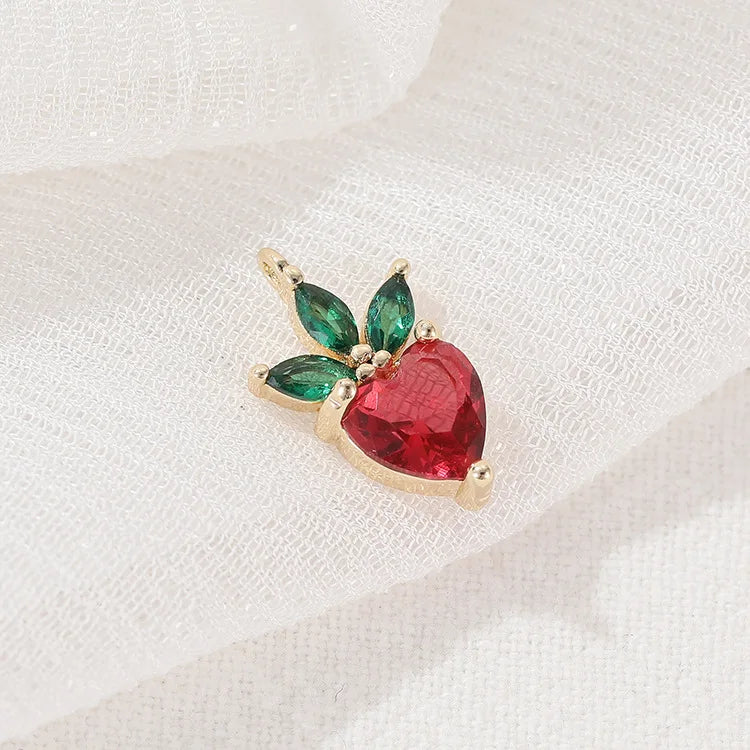 4PCS 14K Plated Brass Cherry Fruit Shape Charms Pendants High DIY Jewelry