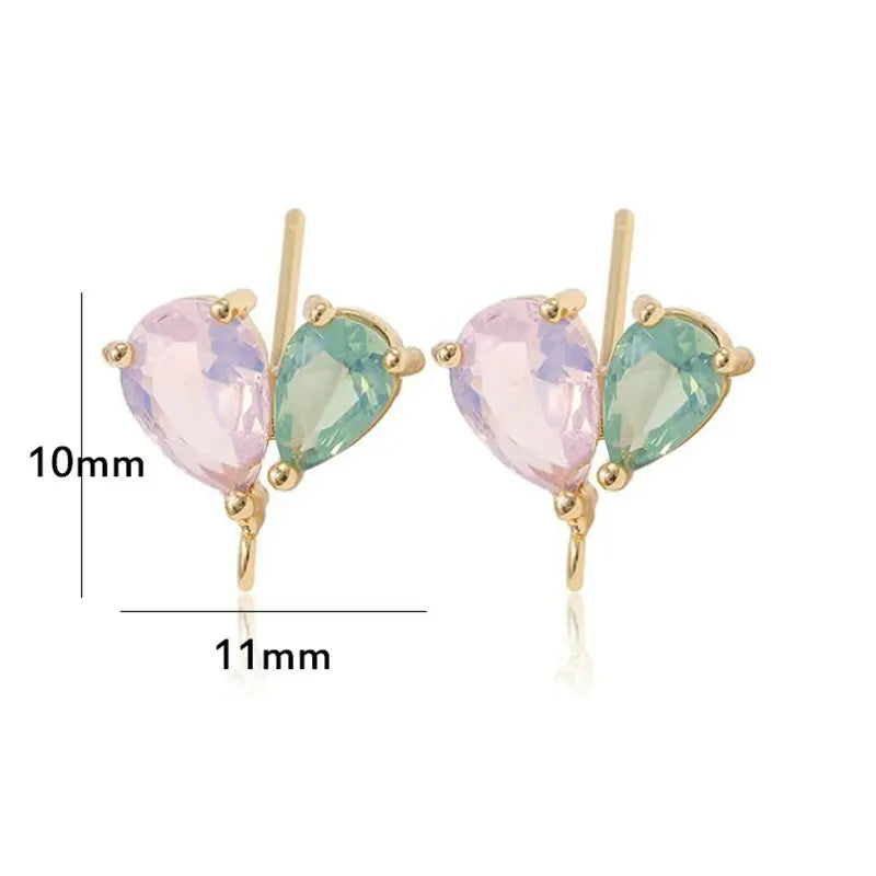 4PCS 14K Plated Brass Zircon Butterfly Stud Earrings Hooks Jewelry Making