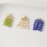4PCS 14K Plated Cross Bar Tassel Zircon Earrings Findings