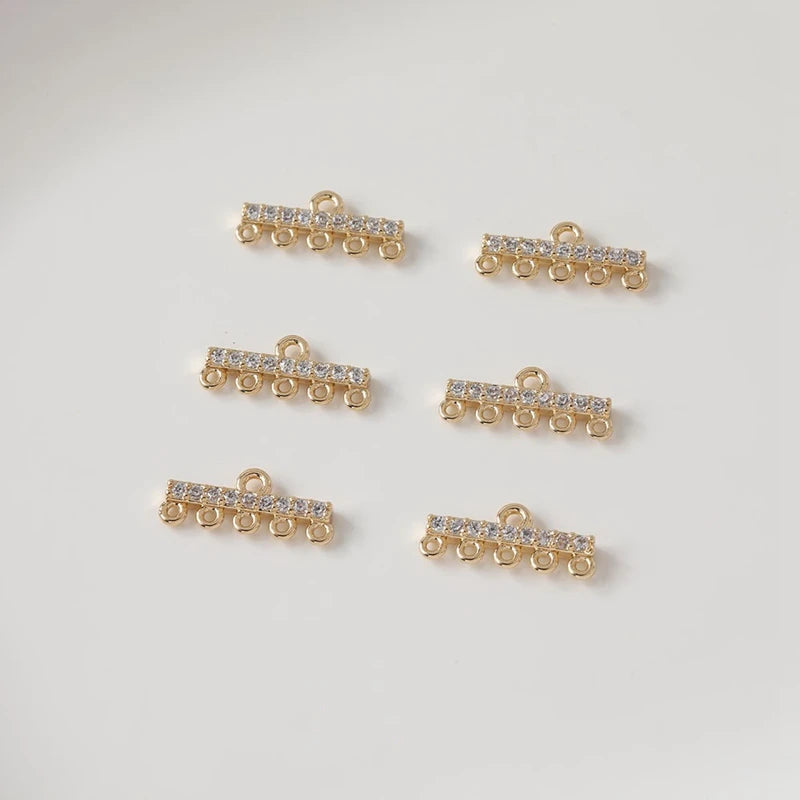 4PCS 14K Plated Cross Bar Tassel Zircon Earrings Findings