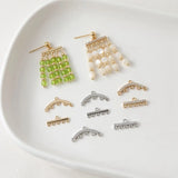 4PCS 14K Plated Cross Bar Tassel Zircon Earrings Findings