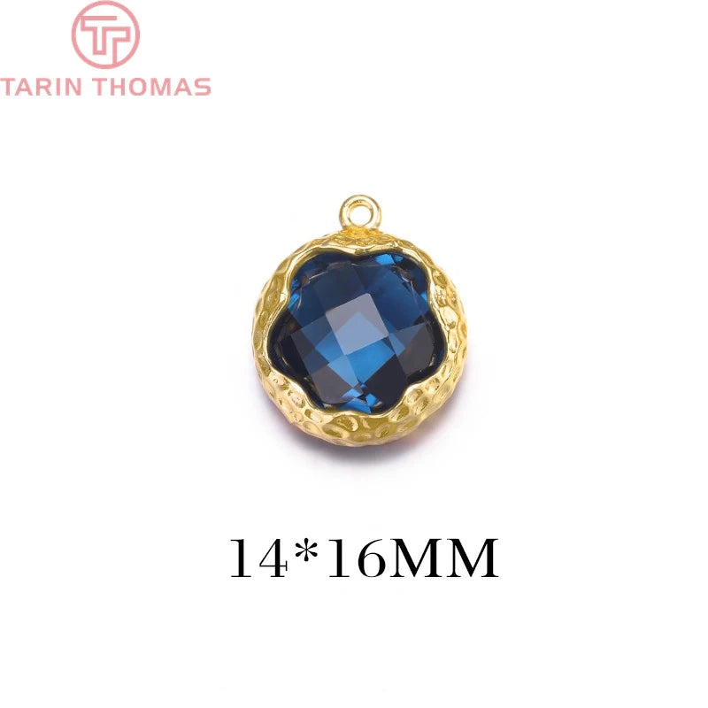 4PCS 14x16MM 24K Brass Glass Flower Charms Pendants Diy Jewelry Findings