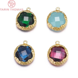 4PCS 14x16MM 24K Brass Glass Flower Charms Pendants Diy Jewelry Findings