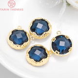 4PCS 14x16MM 24K Brass Glass Flower Charms Pendants Diy Jewelry Findings